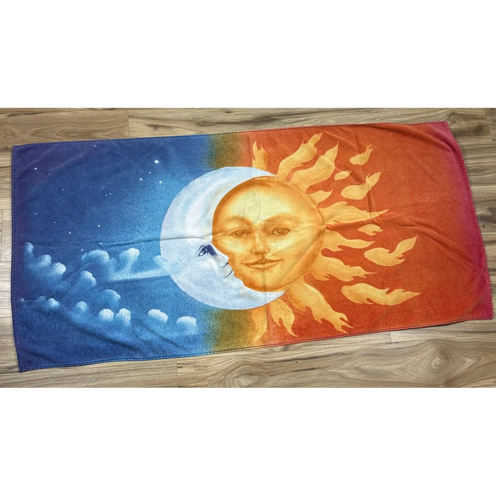Copa Crescent Sun Moon Beach Towel Celestial Faces VTG Y2K 2000 Cotton Brazil